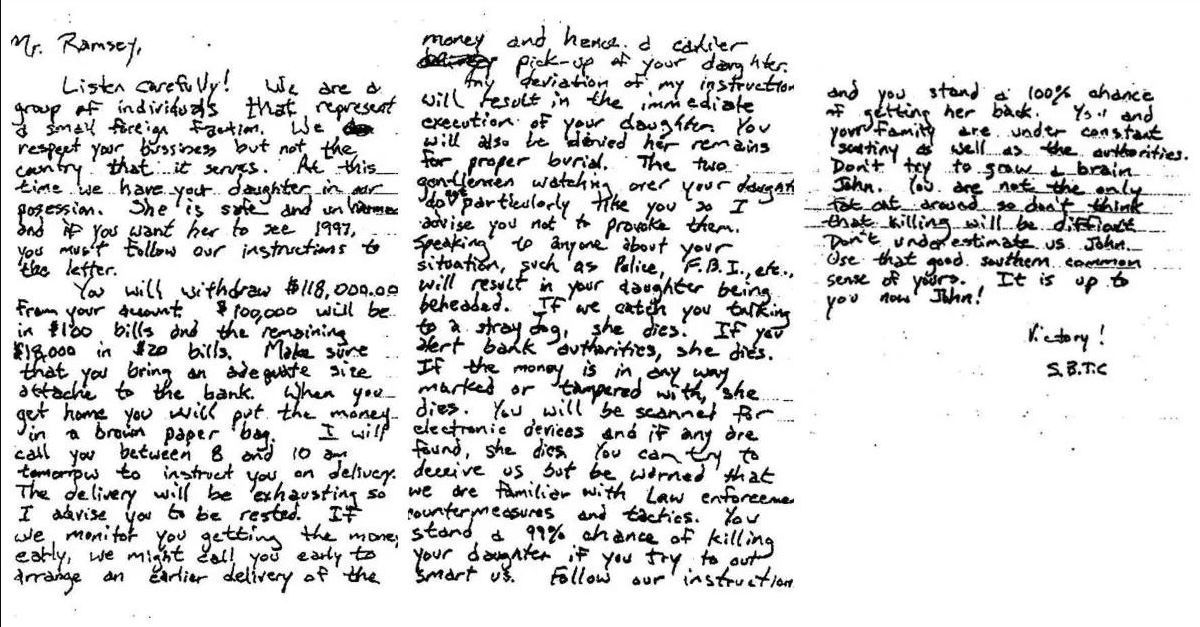 Писмото с искане за откуп е необичайно дълго