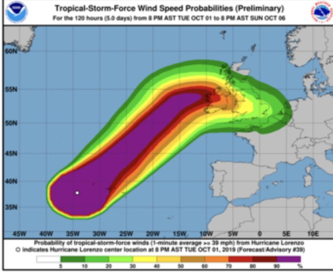 Лоренцо на път към Ирландия, ще донесе ураганни ветрове