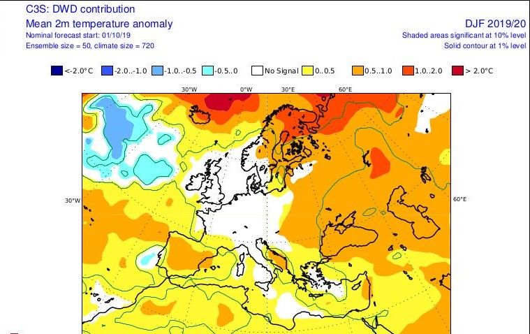 Очаквана сезонна температурна аномалия според УКМЕТ, ЕС, Метеофранс, СМС, DWD и НОАА