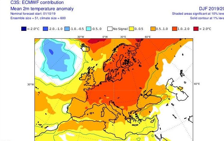 Очаквана сезонна температурна аномалия според УКМЕТ, ЕС и НОАА