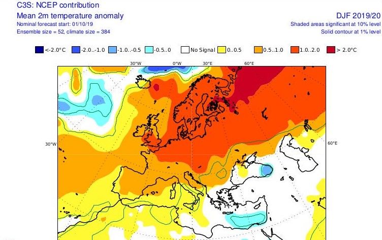 Очаквана сезонна температурна аномалия според УКМЕТ, ЕС, Метеофранс, СМС, DWD и НОАА