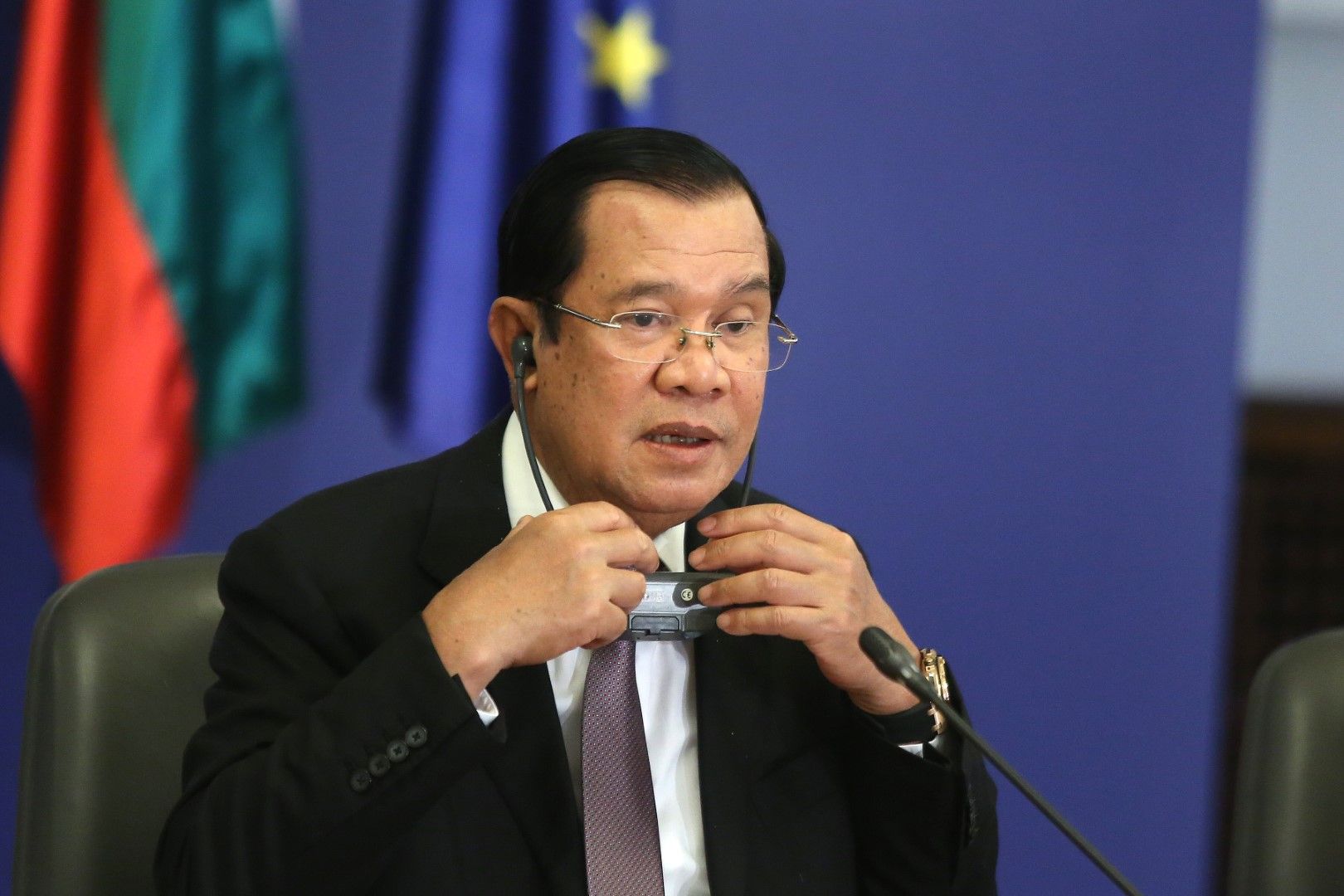 Премиерът на Камбоджа Хун Сен на съвместна пресконференция в София с премиера Бойко Борисов, 16 октомври 2019 г.