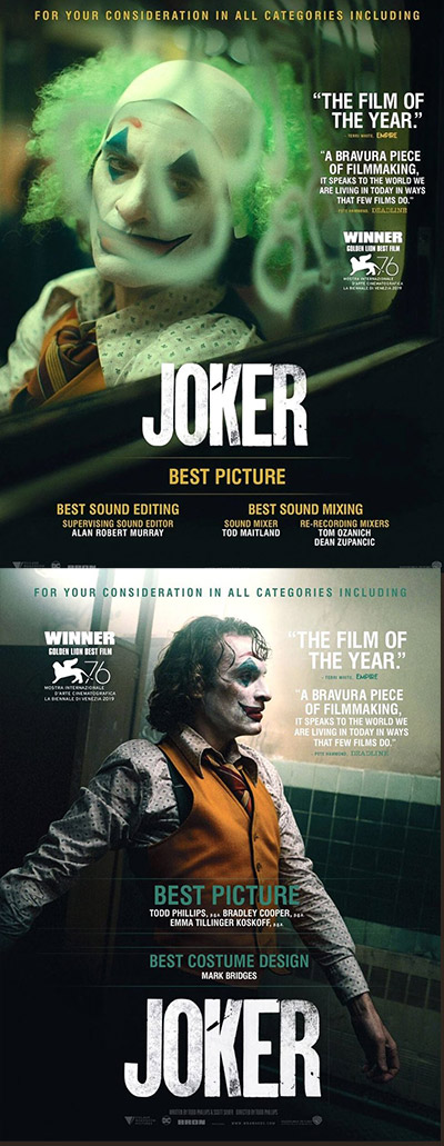 Нови плакати на „Жокера“ го определят като фаворит на Оскарите