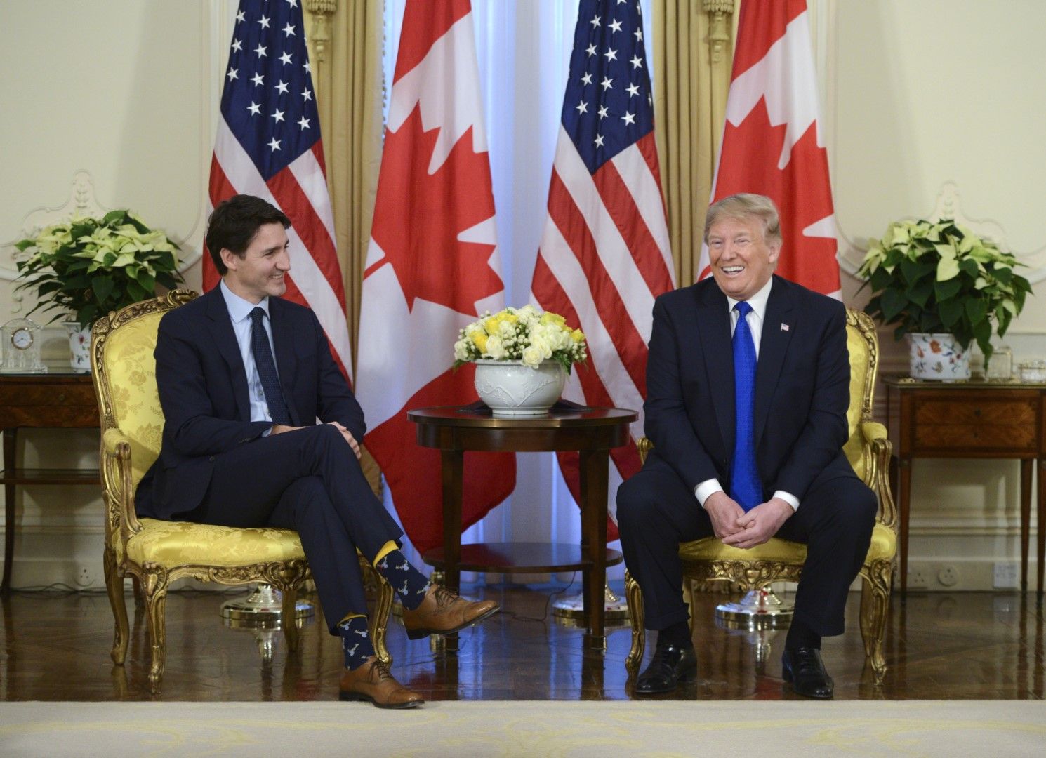 Премиерът на Канада Джъстин Трюдо и президентът на САЩ Доналд Тръмп по време на срещата на върха на НАТО в Лондон, 3 декември