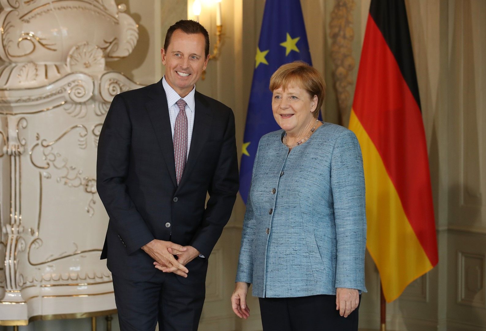 Американският посланик в Германия Ричард Гренел при среща на канцлера Ангела Меркел с дипломатическия корпус в страната, 6 юли 2018 г.