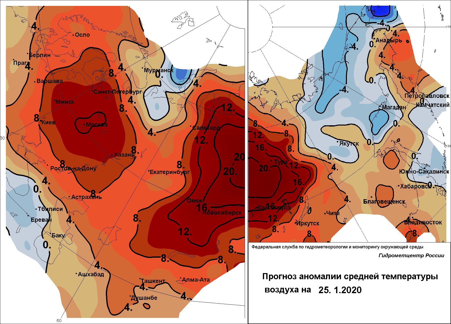 Така изглеждаше картата на температурните аномалии в Сибир цяла зима