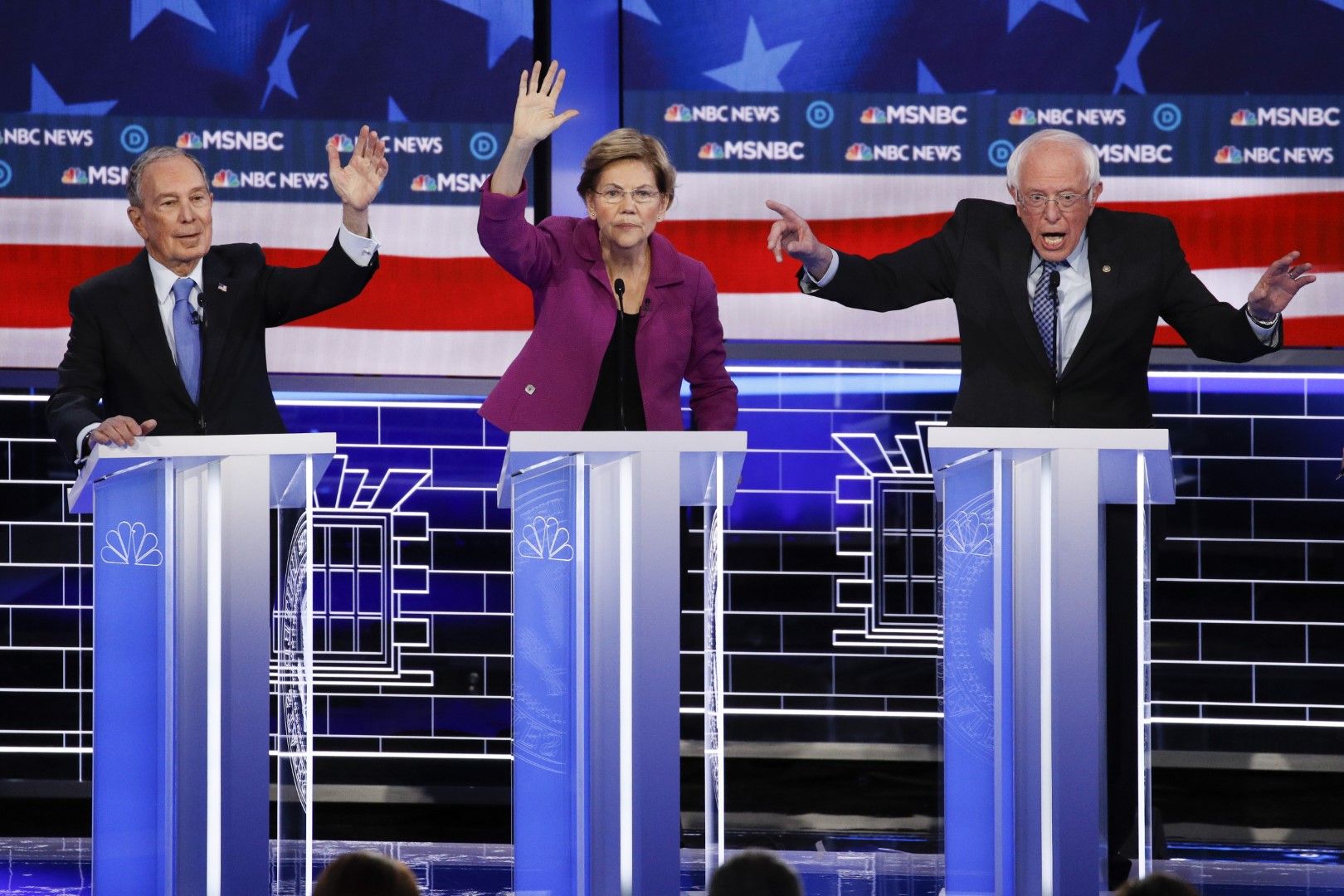 Дебати сред кандидатите от Демократическата партия за кандидатпрезидентска номинация: Майкъл Блумбърг, Елизабет Уорън, Бърни Сандърс
