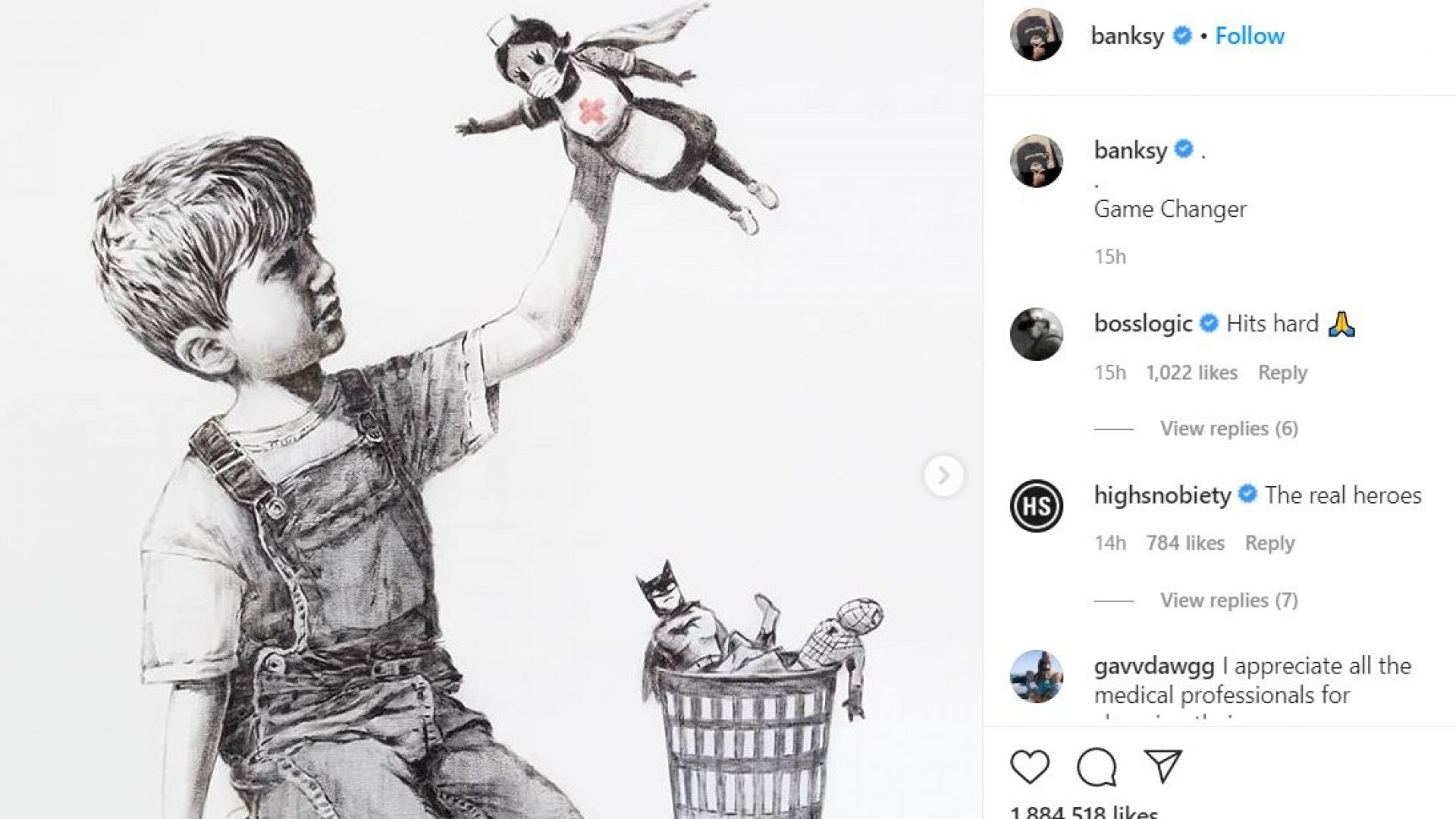 Британският художник Банкси сътвори рисунка на която е изобразена медицинска