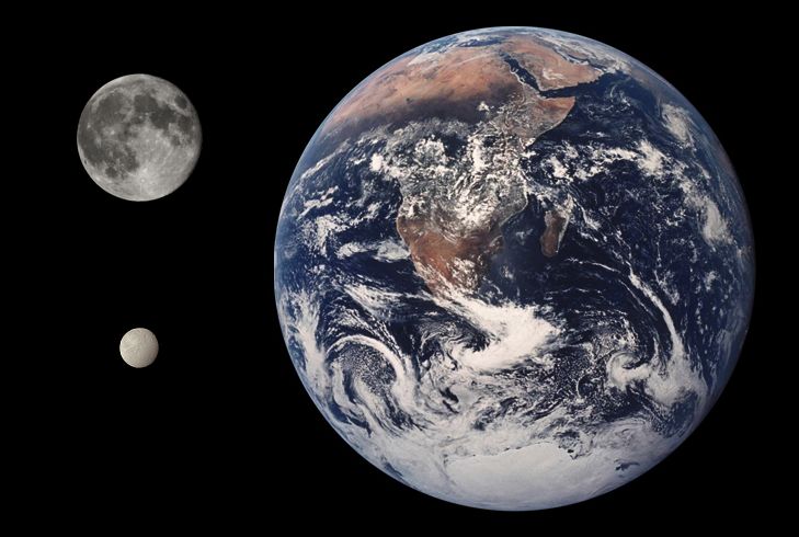 Тетида, сравнена с Луната и Земята