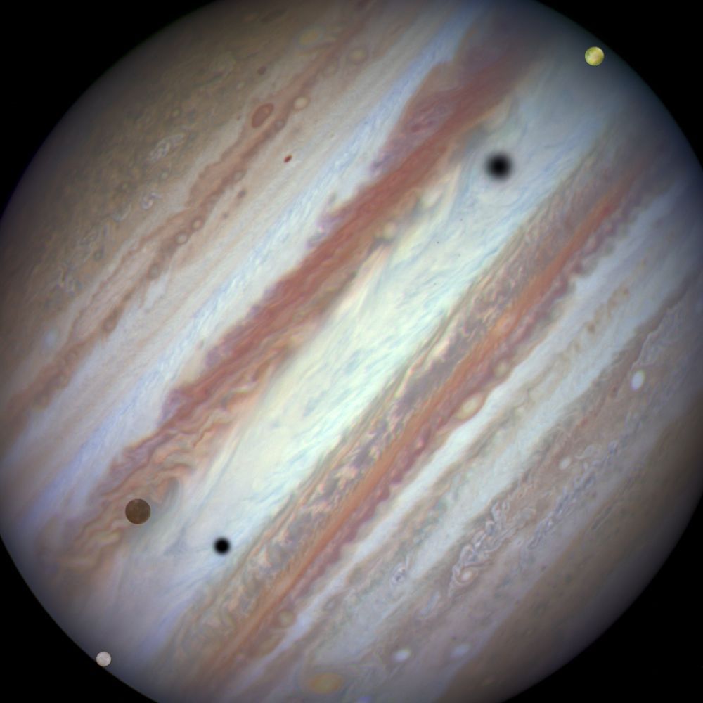 Слънчево затъмнение на Юпитер от луните Йо и Калисто