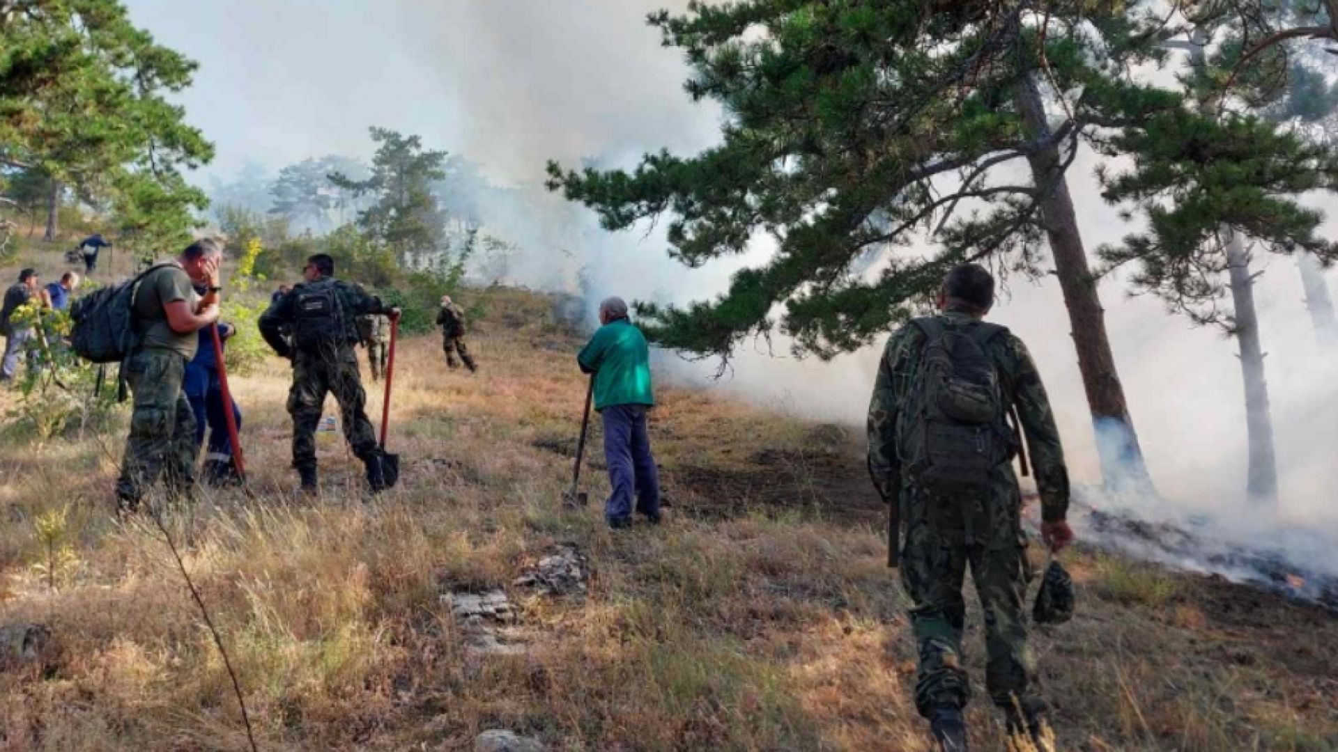 Военни помагат в гасенето на големия пожар край Стара Загора, може да е умишлен