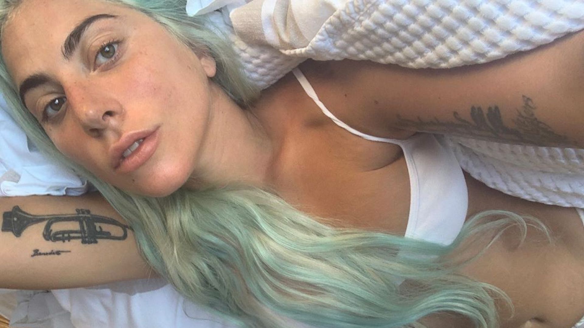 Лейди Гага показа новия цвят на косата си със снимка по бельо