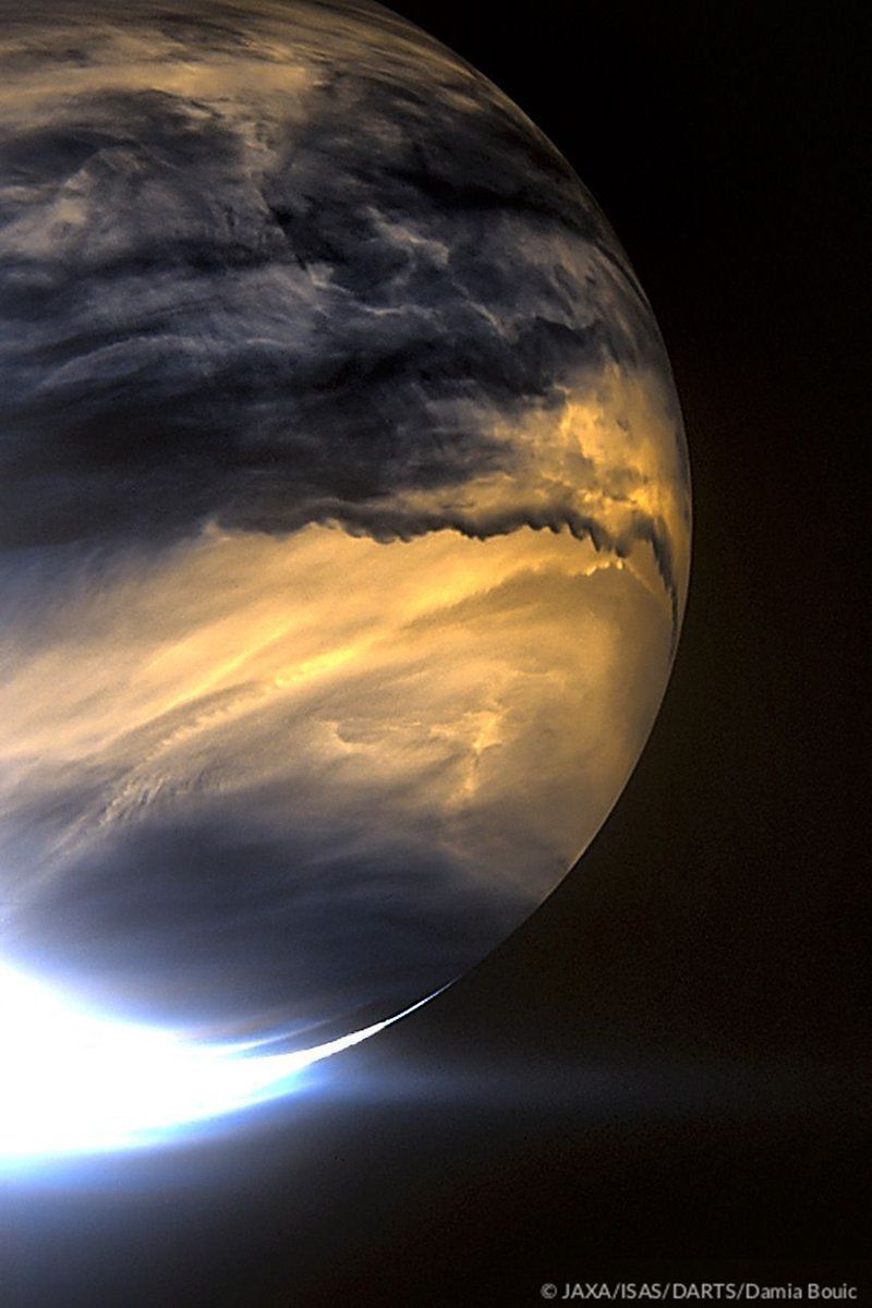 Венера, снимана с фитър, разкриващ динамиката на атмосферата й