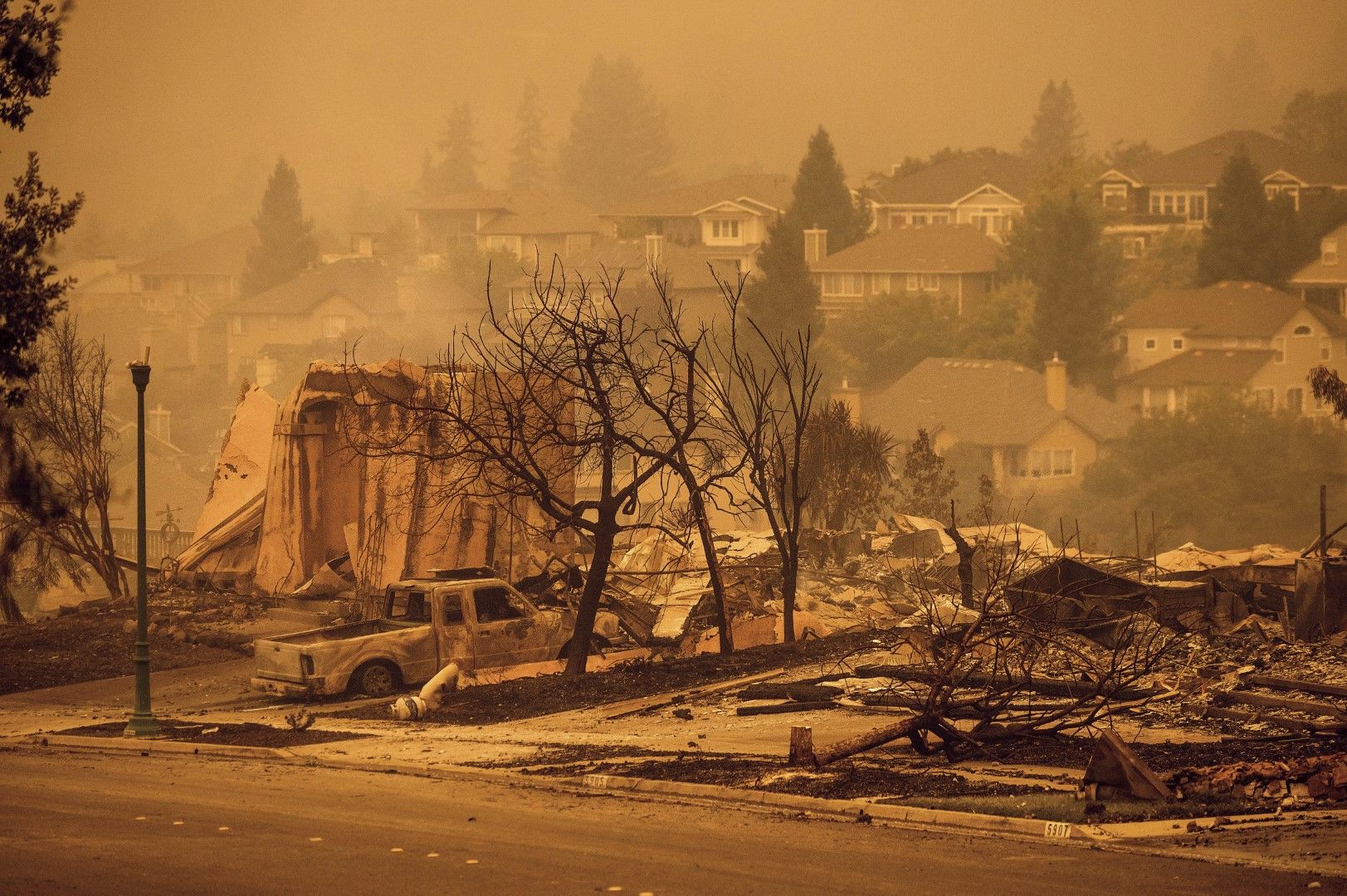 Поражения от "Стъкления огън" в Санта Роса, Калифорния