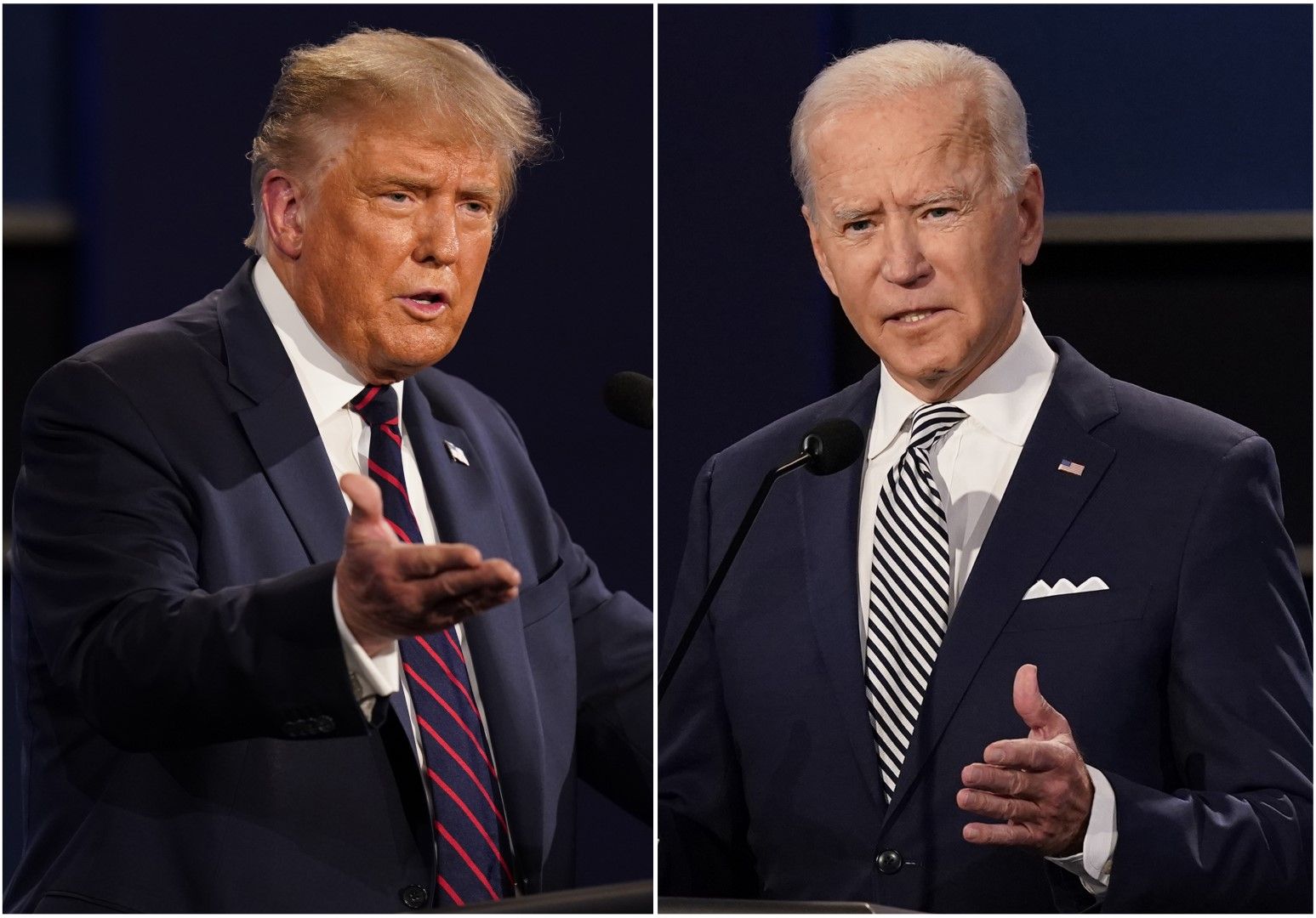 Комбинирана снимка на Доналд Тръмп и Джо Байдън от първия им дебат в Кливлънд, Охайо, на 29 септември