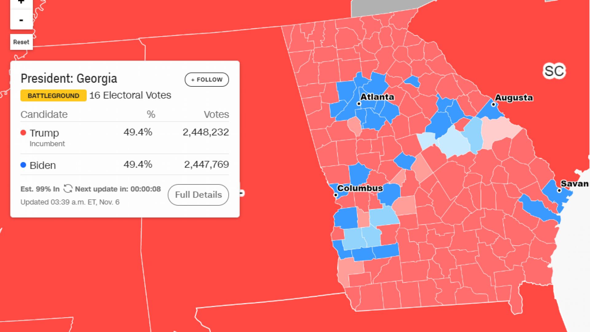 Само 463 гласа преднина за Тръмп в щата Джорджия