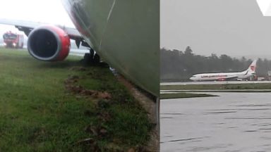 Още един пътнически самолет излезе от пистата при кацане (видео)