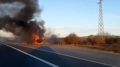 Товарен камион с турска регистрация катастрофира и пламна на АМ
