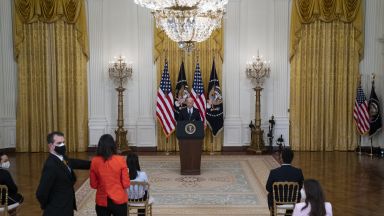 Президентът Джо Байдън който участва виртуално в заседанието на Европейския