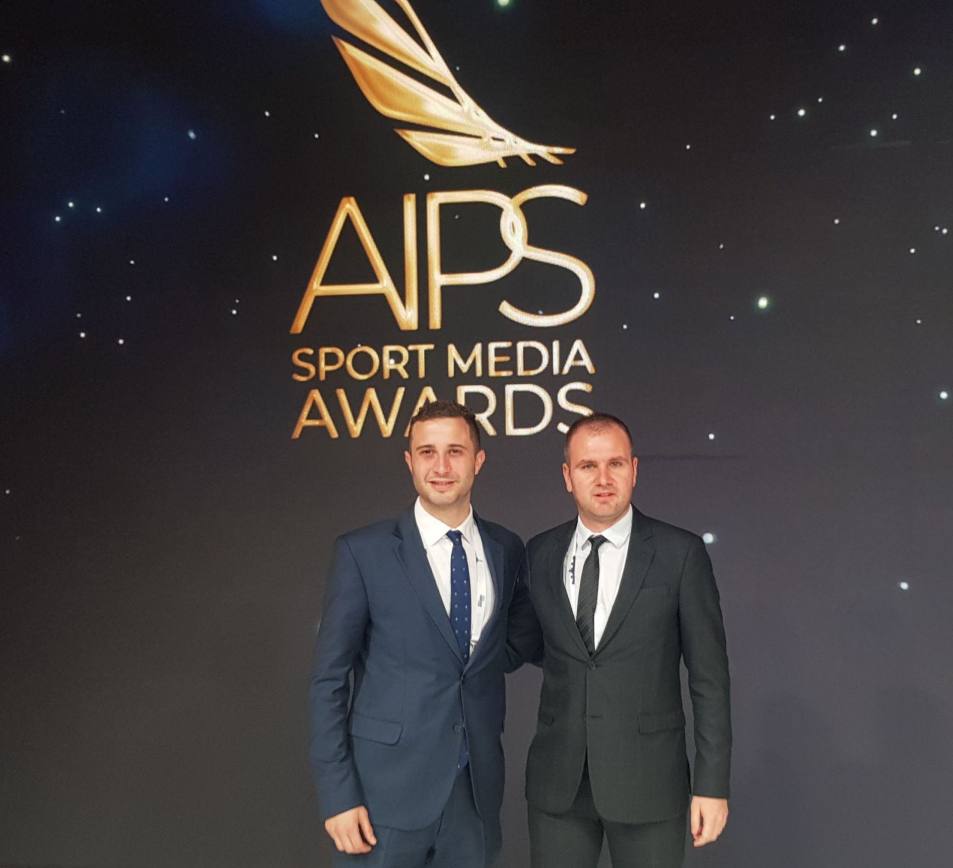 Найден Тодоров и Иван Боянов на церемонията за AIPS Sport Media Awards 2019