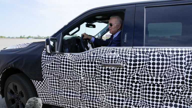 Biden drives new Ford electric pickup and makes a blunder (video)