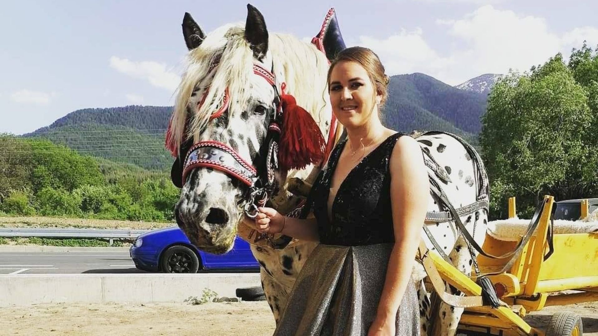 Абитуриентка от гимназия в Банско отиде на бала си с каруца и кон-далматинец