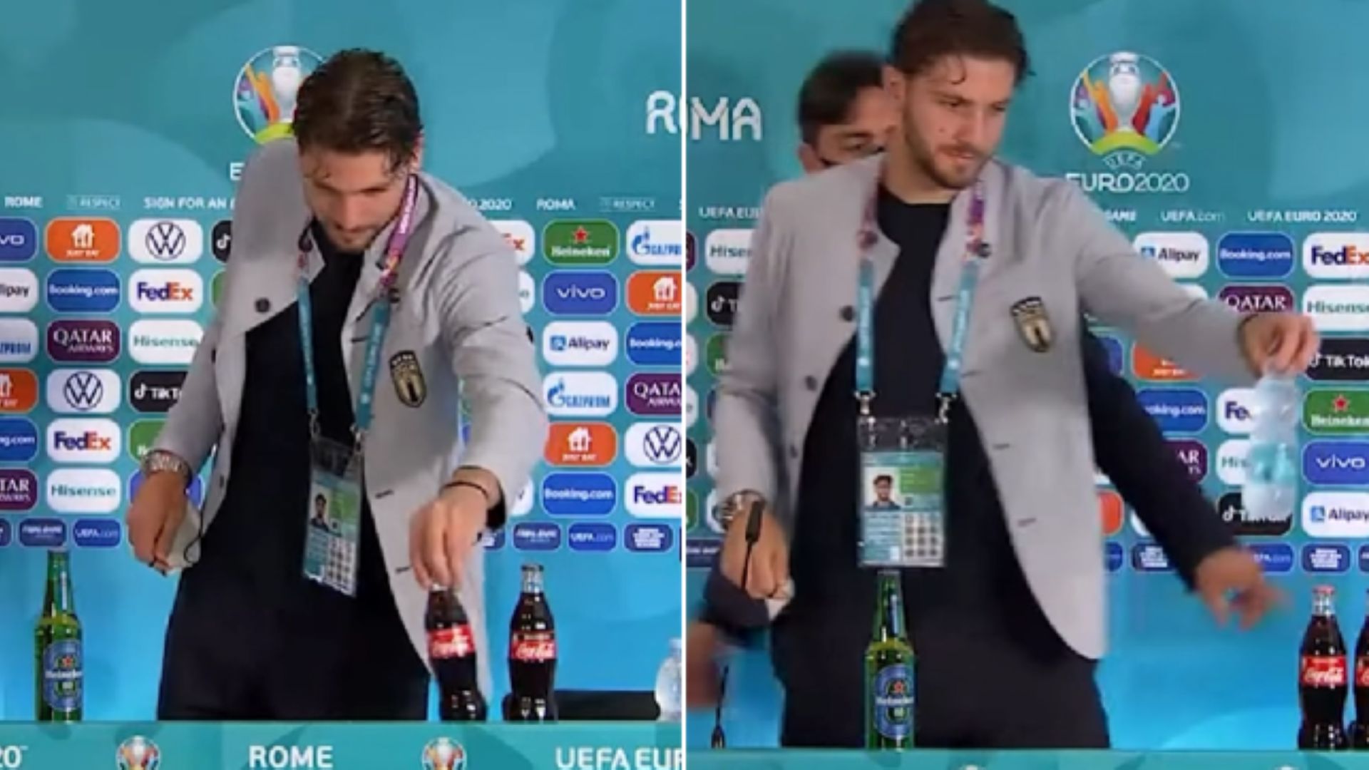 Италианският голмайстор повтори Кристиано и махна бутилките на "Кока Кола" 