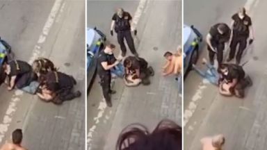 Видеозаписи на полицай свалил на земята мъж от ромски произход