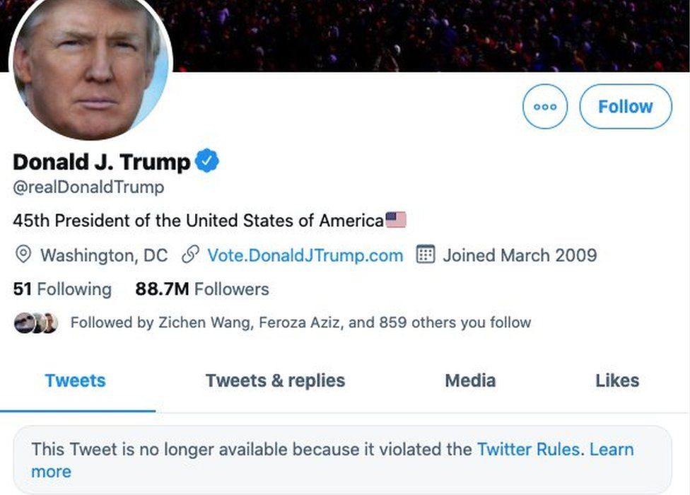 Twitter изтри профила на американския президент