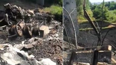 ТИР падна на жп линия от "Хемус", запали се, а шофьорът му загина (видео)