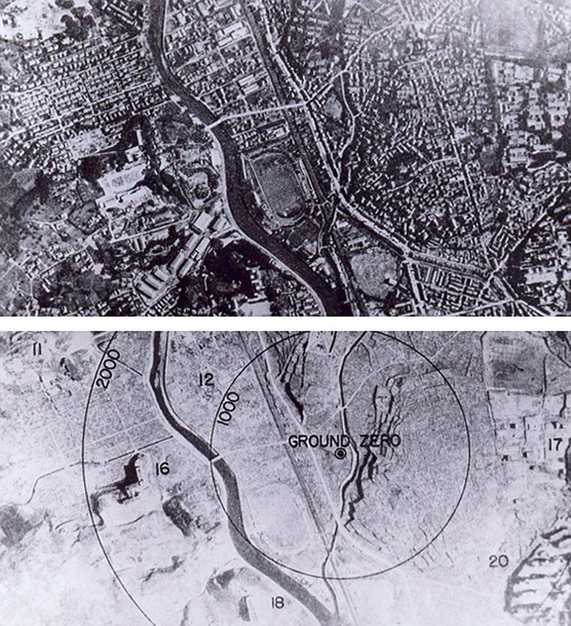  Хирошимо преди и след стартирането на атомната бомба 