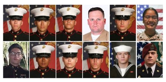 12 от загиналите в Кабул американски войници, представени в комбинирана снимка