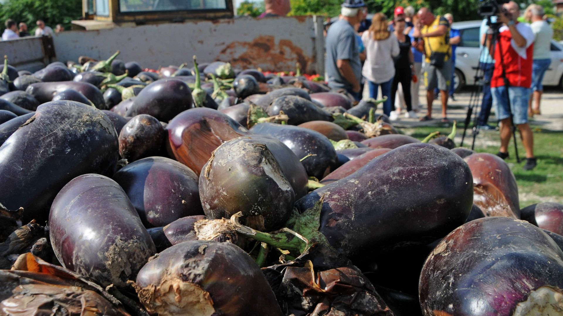 Земеделци изсипаха унищожената си от градушка реколта на пътя Пловдив-Карлово
