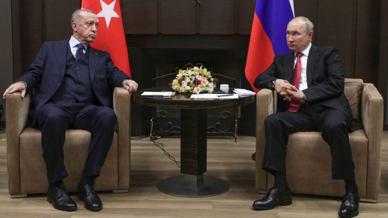 Турският президент Реджеп Ердоган и руският му колега Владимир Путин,