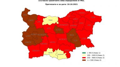В прогнозната карта за 14 дневната заболеваемост от COVID 19 се очертава