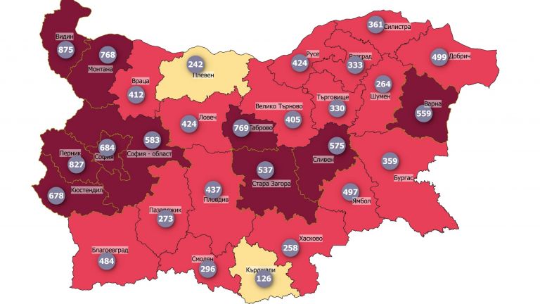 Само областите Плевен и Кърджали са в жълта зона по