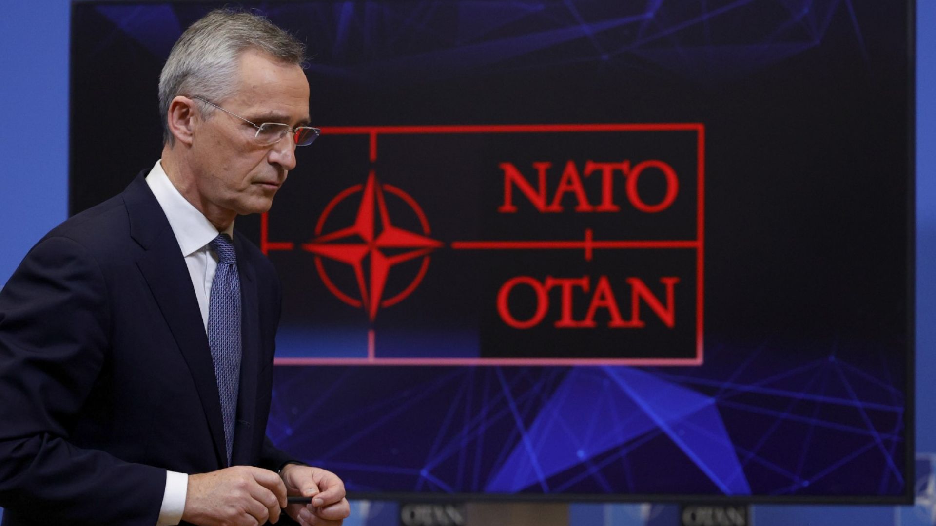 Йенс Столтенберг говори пред медиите след срещата НАТО - Русия в Брюксел