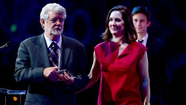 Джордж Лукас и Катлийн Кенеди със специалната награда на Гилдията на продуцентите