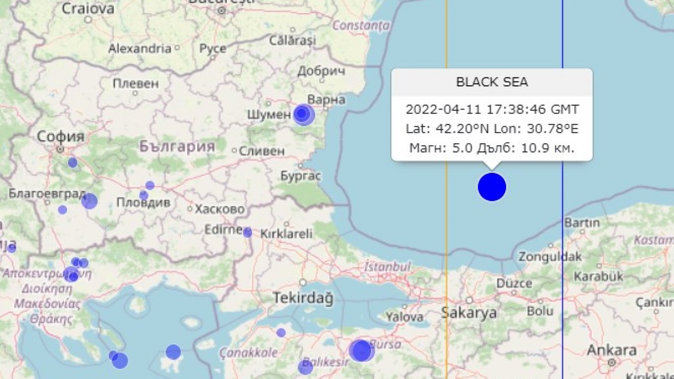 Земетресение със сила 5.0 по Рихтер в Черно море разлюля Варна и Бургас