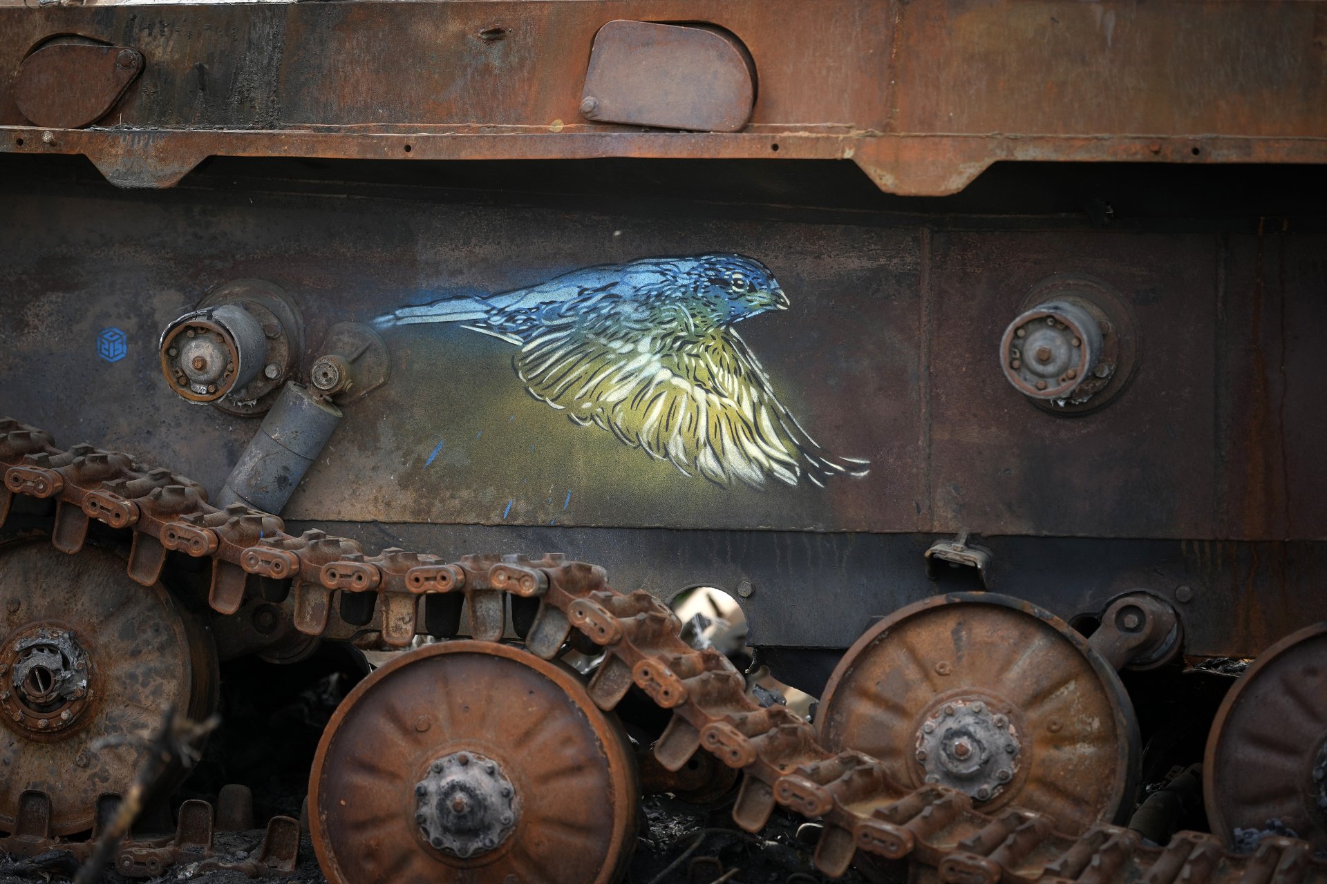 Украинска птица върху руски танк