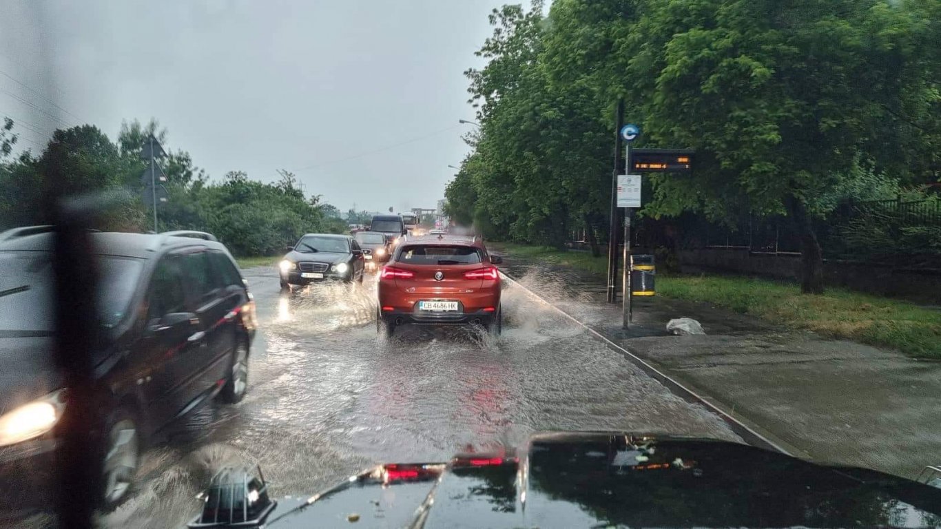 Дърво падна върху движеща се кола след потопа в София, люлинските улици се наводниха (видео)