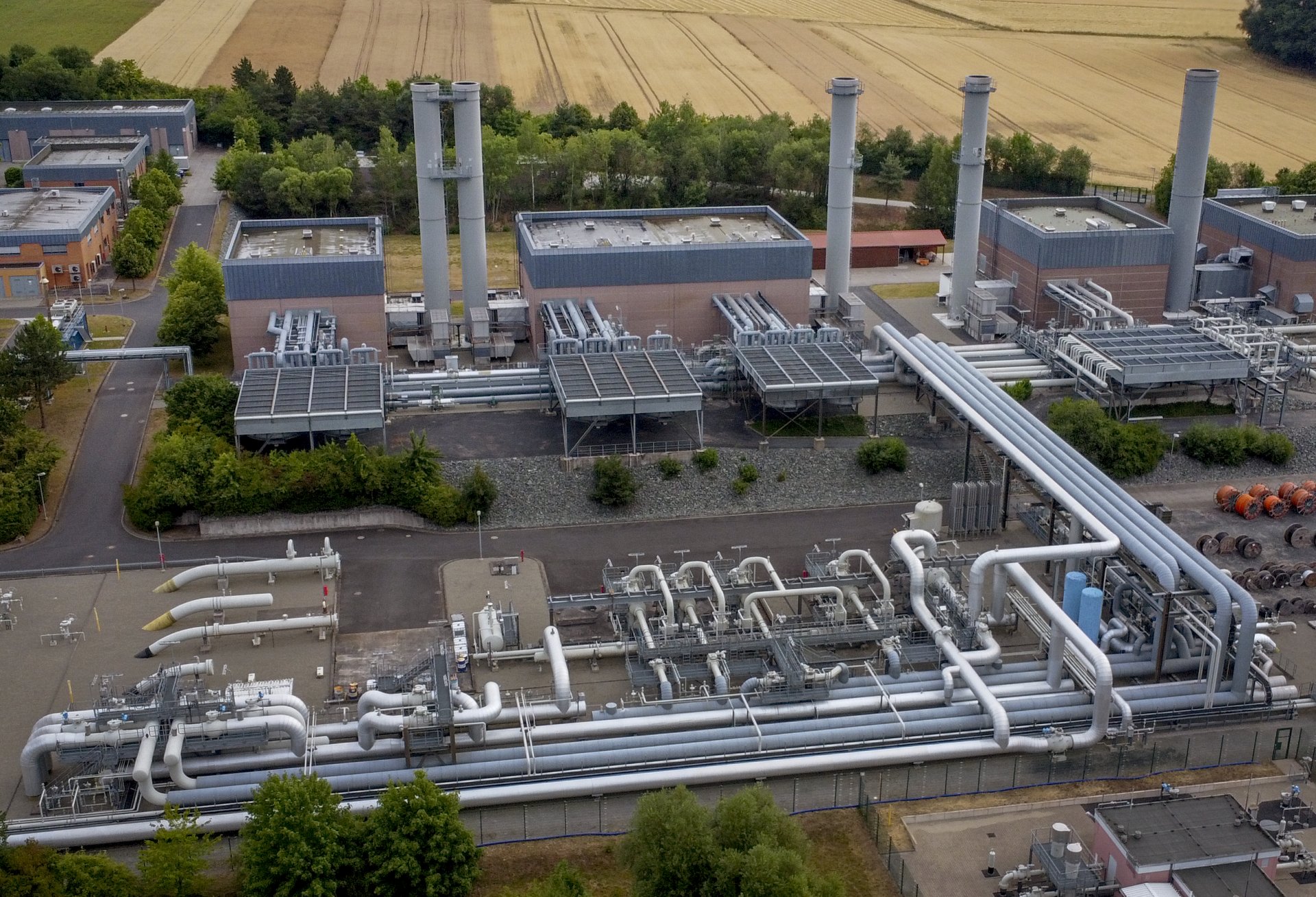 Газовото хранилище Reckrod близо до Айтерфелд, Централна Германия, снимката е направена на 14 юли