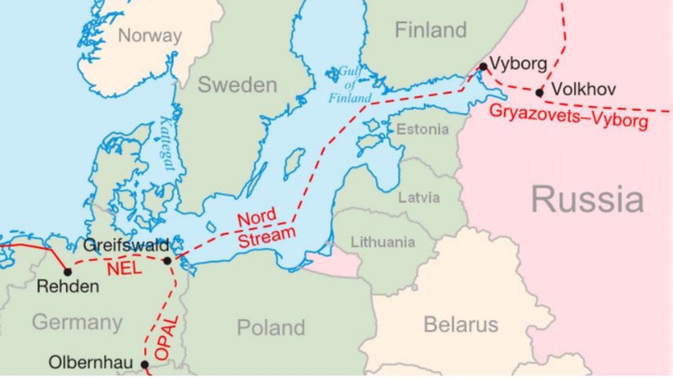 Маршрутът на "Северен поток 1" и връзката му с газопроводите "Опал" и НЕЛ (North European Natural Gas Pipeline - NEL)