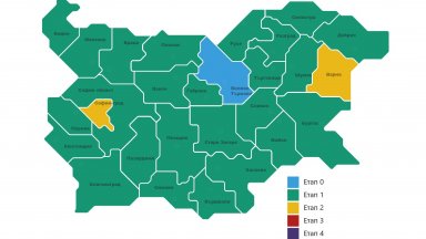 COVID картата на България: Две области светнаха в жълто, само Велико Търново е в нулев етап