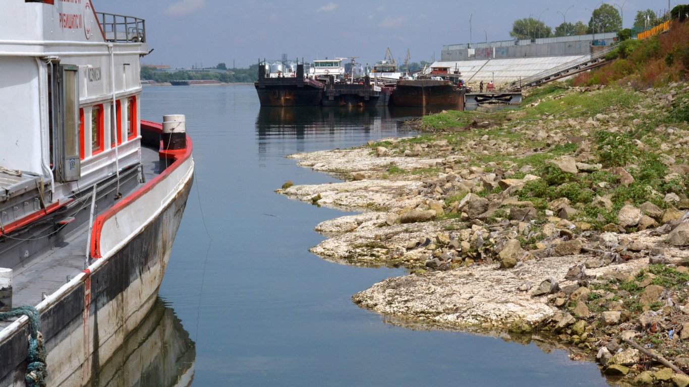 Стотици кораби спряха по Дунав заради ниски води (снимки)