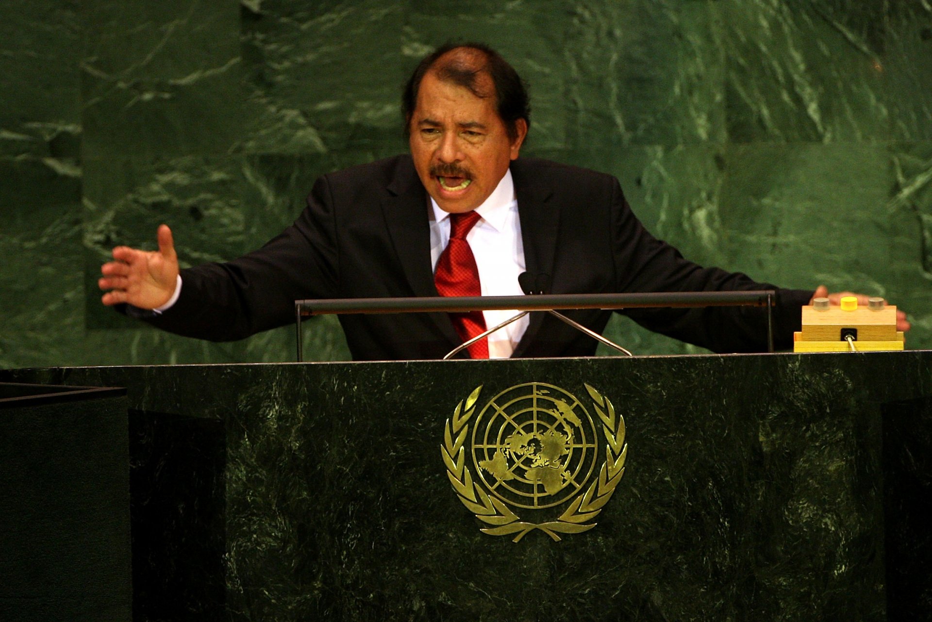 Президентът на Никарагуа Даниел Ортега говори пред 62-то Общо събрание на ООН в централата на ООН на 25 септември 2007 г. в Ню Йорк
