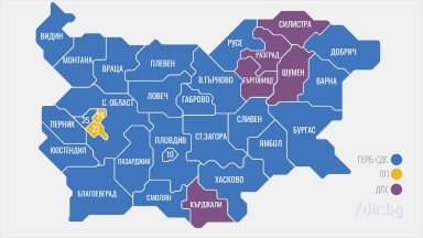 ГЕРБ печели в 24 области, ПП - само в два района в София, ДПС  -  в 5