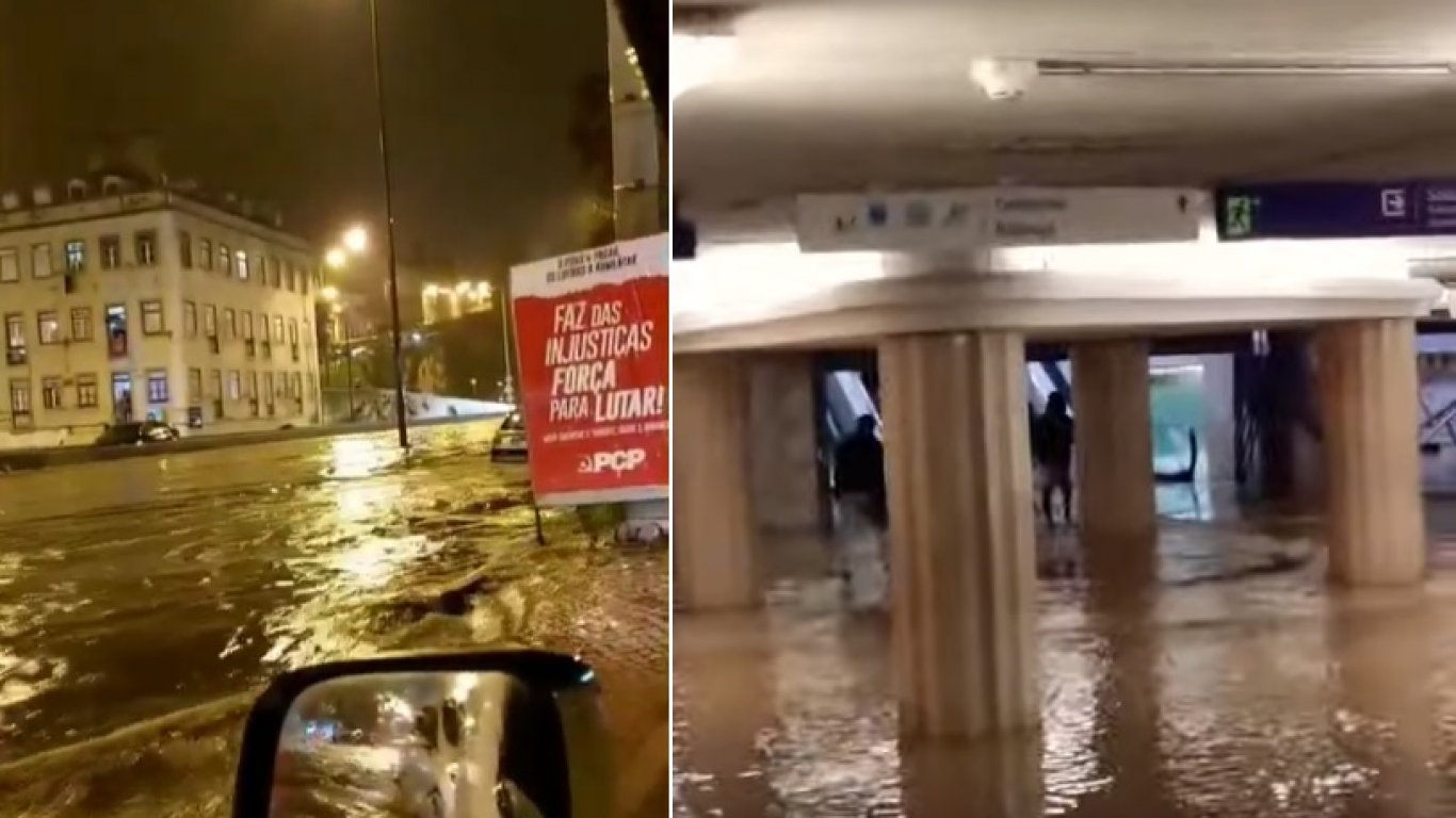 Потоп и червен код за опасно време в Лисабон: Наводнени са сгради, има и загинала жена (видео)