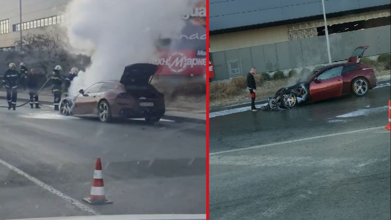 Ферари изгоря на Околовръстното шосе в София (видео)