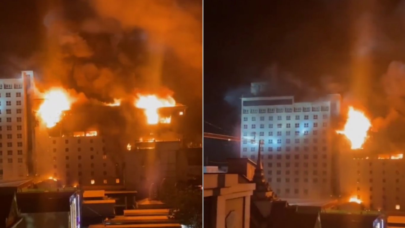 Огромен пожар избухна в хотелски комплекс в Камбоджа, най-малко 10 са жертвите (видео)